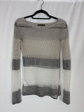 Tommy Bahama Open-Knit Striped Sweater - Cream & Gray